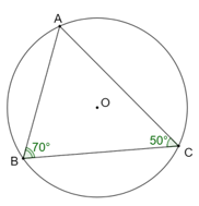 Cho tam giác ABC nội tiếp đường tròn (O). Biết rằng góc ACB = 50 độ, góc ABC = 50 độ tính số đo các cung