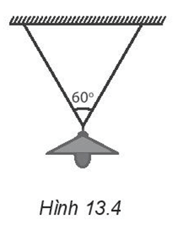 Một cái đèn được treo vào hai sợi dây giống nhau như Hình 13.4. Biết trọng lượng của đèn là 25 N