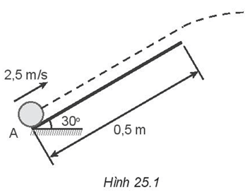 Một quả bóng khối lượng 200 g được đẩy với vận tốc ban đầu 2,5 m/s