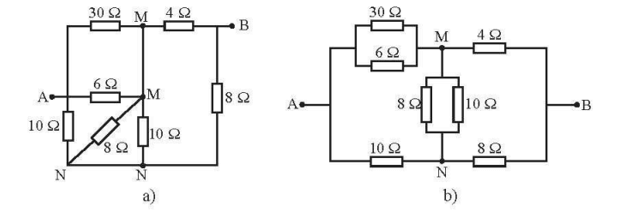 Các điện trở mắc như Hình 17.8. Hãy tính điện trở tương đương giữa hai điểm A và B