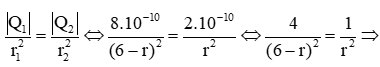 Hai điểm A và B cách nhau 6cm. Tại A, đặt điện tích Q1 = +8.10^-10C
