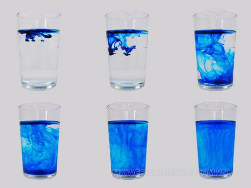 Giải thích hiện tượng xảy ra khi nhỏ một giọt thuốc nhuộm màu xanh vào cốc nước