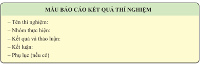 Ghi lại các kết quả thu được, Báo cáo kết quả thực hành theo mẫu ở bài 1