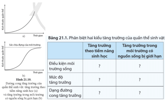 Quan sát hình 21.10 và hoàn thành bảng 21.1 trang 126 Sinh học 12