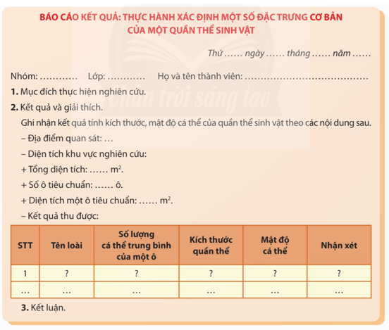 Lý thuyết Sinh 12 Chân trời sáng tạo Bài 22: Thực hành: Xác định một số đặc trưng cơ bản của quần thể sinh vật