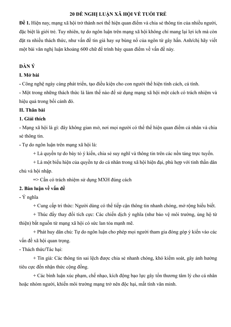 20 Đề văn Nghị luận xã hội về tuổi trẻ