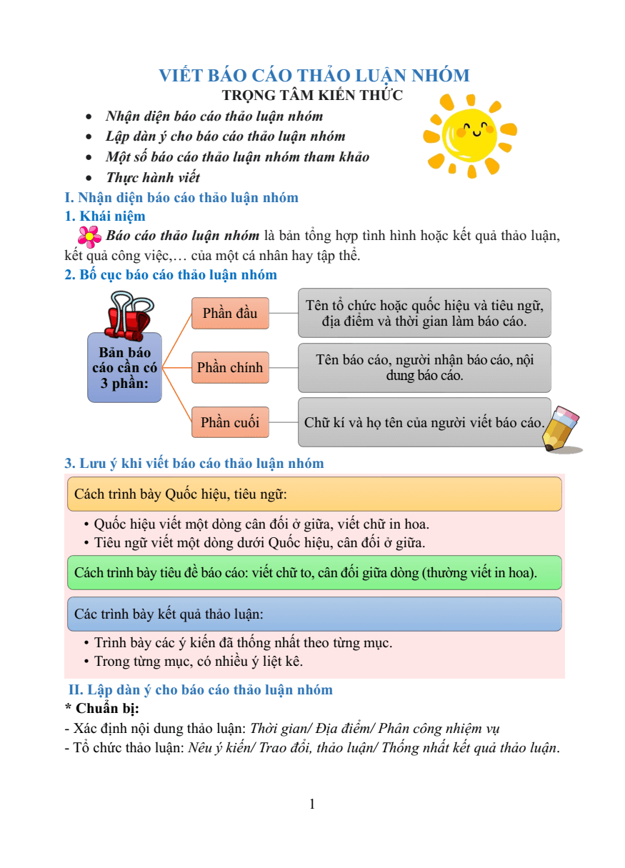 Chuyên đề Viết báo cáo thảo luận nhóm lớp 4