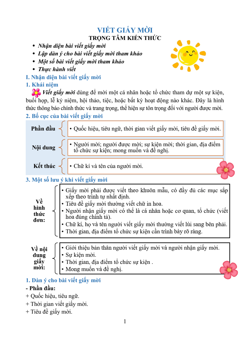 Chuyên đề Viết giấy mời lớp 4