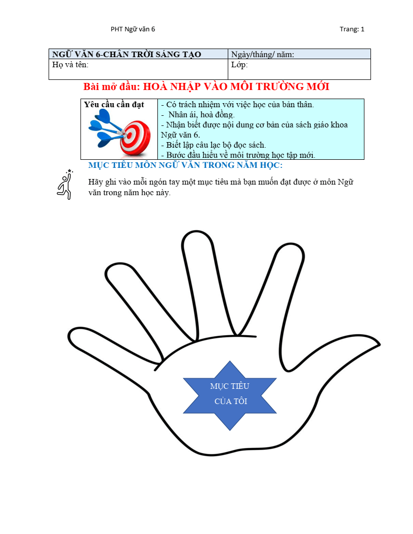 Phiếu học tập Ngữ Văn 6 Chân trời sáng tạo