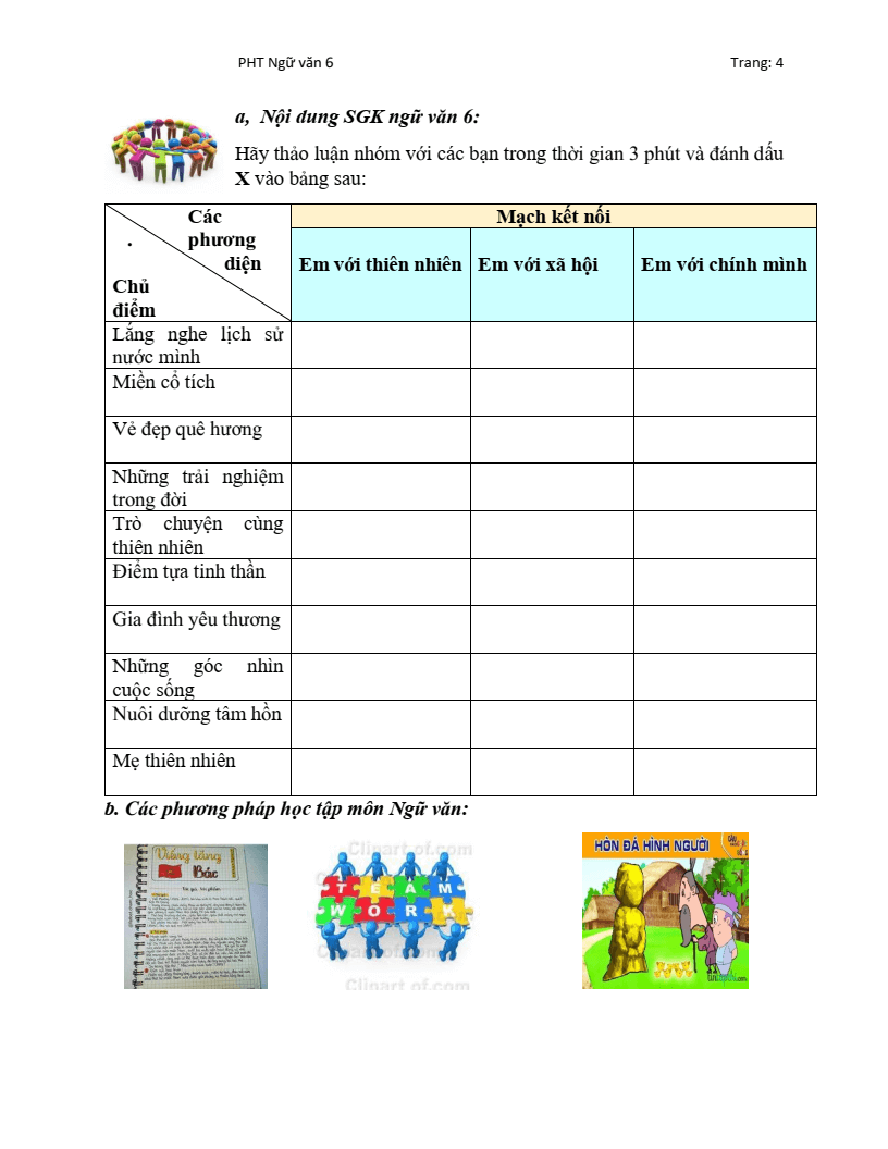 Phiếu học tập Ngữ Văn 6 Chân trời sáng tạo