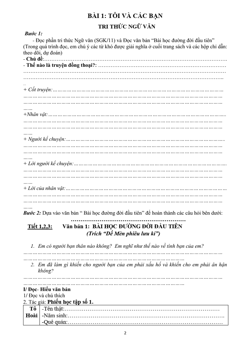 Vở chuẩn bị bài Ngữ Văn 6 Kết nối tri thức