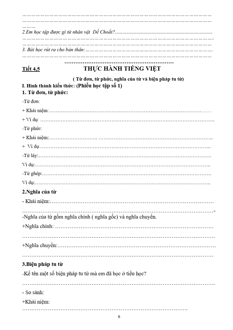 Vở chuẩn bị bài Ngữ Văn 6 Kết nối tri thức