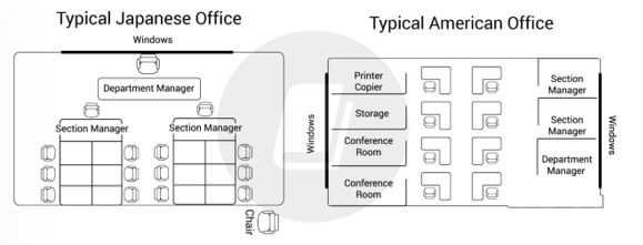 5+ The graph below shows a typical American and a Japanese office. Summarise the information by selecting