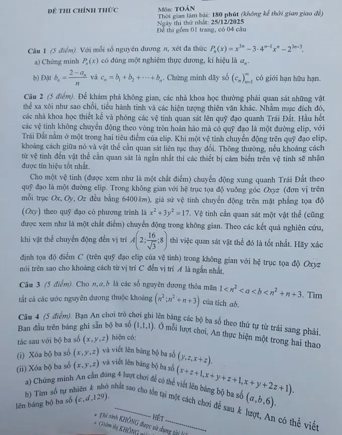 Đề thi HSG Toán Quốc gia 2025-2026 có lời giải (ngày 1)