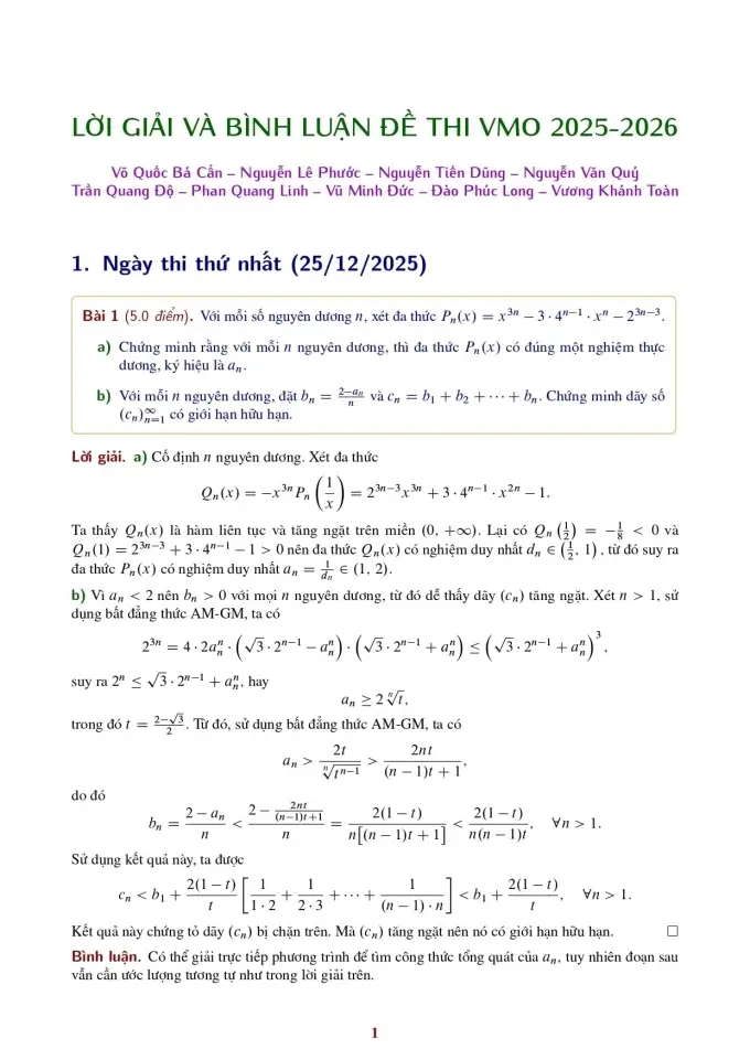 Đề thi HSG Toán Quốc gia 2025-2026 có lời giải (ngày 1)
