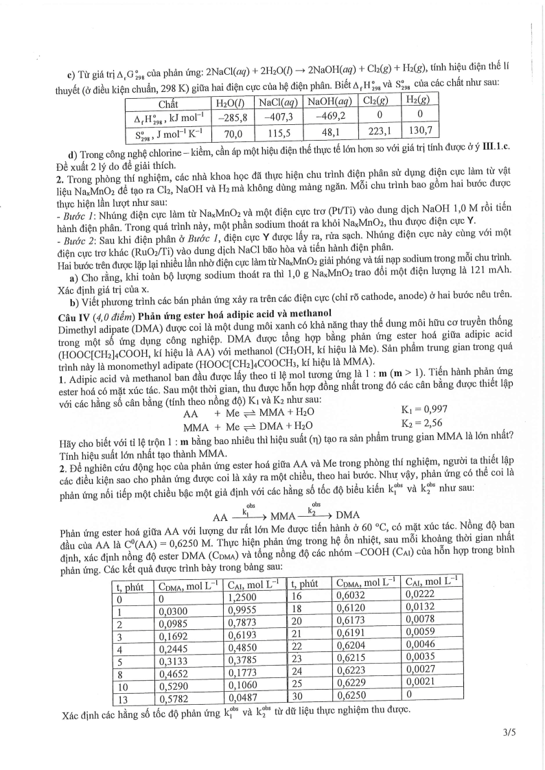 Đề thi HSG Hóa học Quốc gia 2025-2026 có lời giải (ngày 1)
