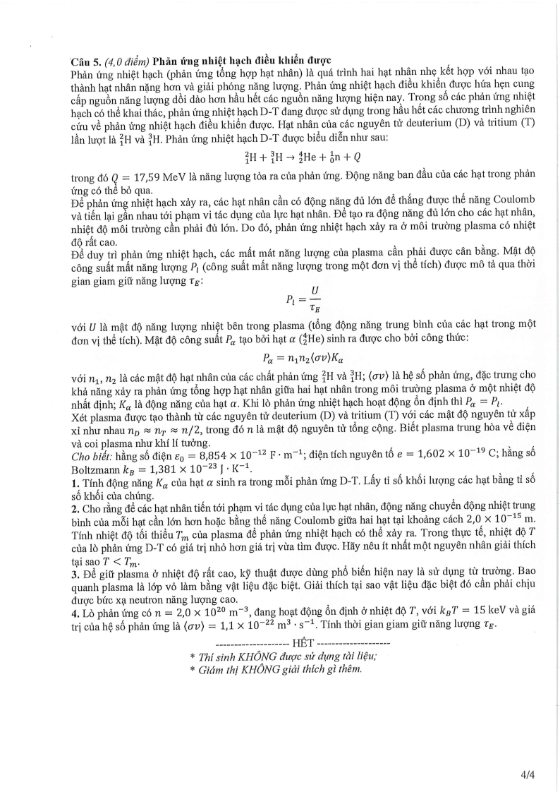 Đề thi HSG Vật lý Quốc gia 2025-2026 có lời giải (ngày 1)