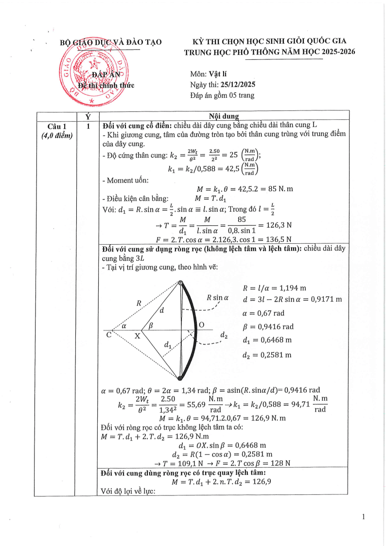 Đề thi HSG Vật lý Quốc gia 2025-2026 có lời giải (ngày 1)