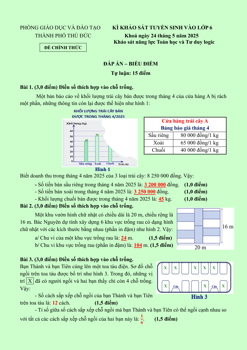 Đề chính thức thi vào lớp 6 Tp Thủ Đức phần Toán học và tư duy logic năm 2025