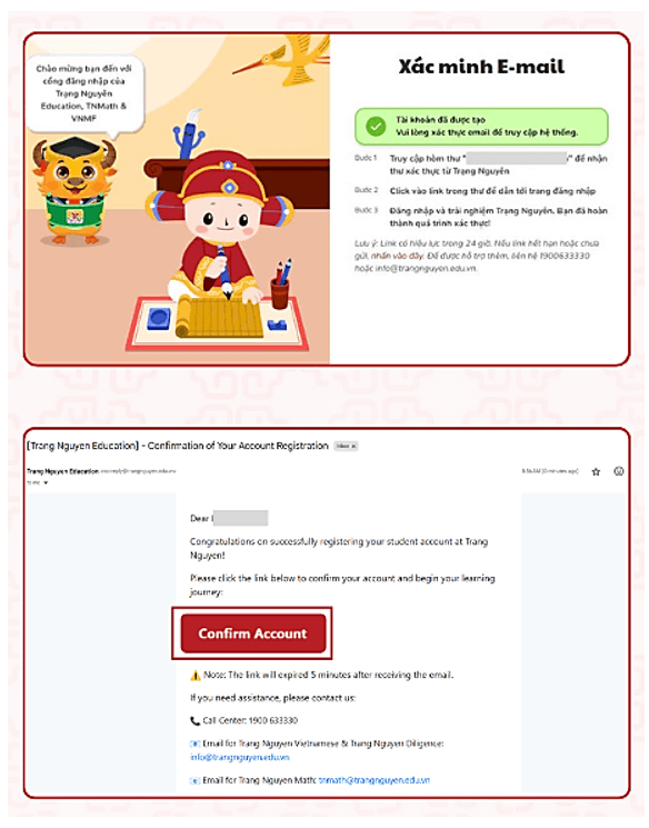 Hướng dẫn các bước xác thực Email tài khoản Trạng Nguyên Tiếng Việt