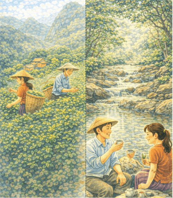 Ý nghĩa Ai lên làng Quỷnh hái chè, Hái dăm ba lá xuống khe ta ngồi (chi tiết nhất) (ảnh 1)