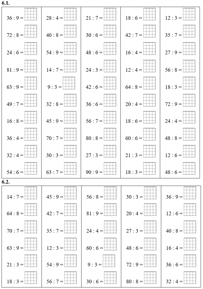 Bảng chia 3, bảng chia 4, bảng chia 6, bảng chia 7, bảng chia 8, bảng chia 9 lớp 3 (có lời giải)