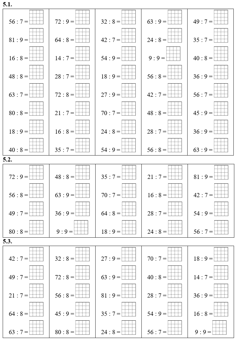 Bảng chia 7, bảng chia 8, bảng chia 9 lớp 3 (có lời giải)