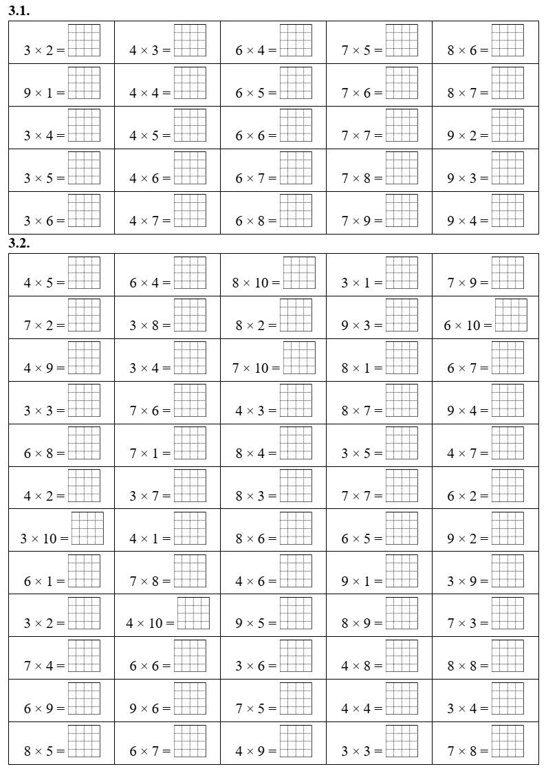 Bảng nhân 3, bảng nhân 4, bảng nhân 6, bảng nhân 7, bảng nhân 8, bảng nhân 9 lớp 3 (có lời giải)