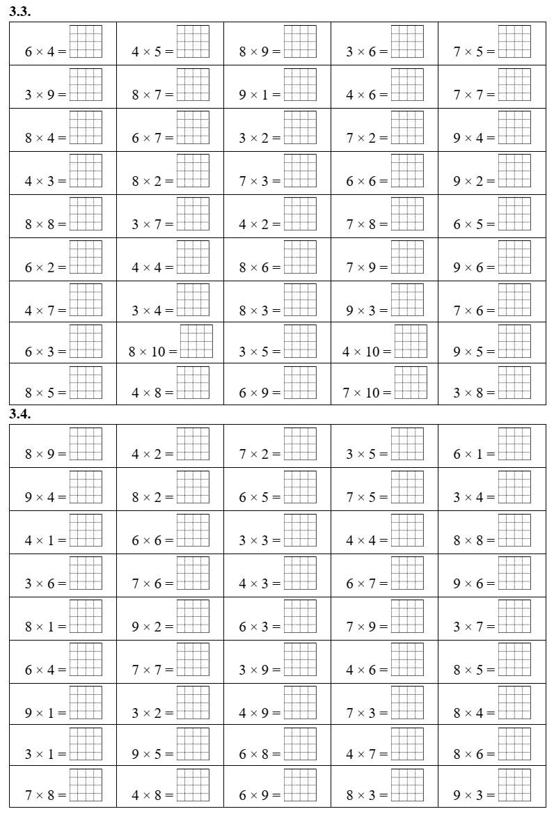 Bảng nhân 3, bảng nhân 4, bảng nhân 6, bảng nhân 7, bảng nhân 8, bảng nhân 9 lớp 3 (có lời giải)