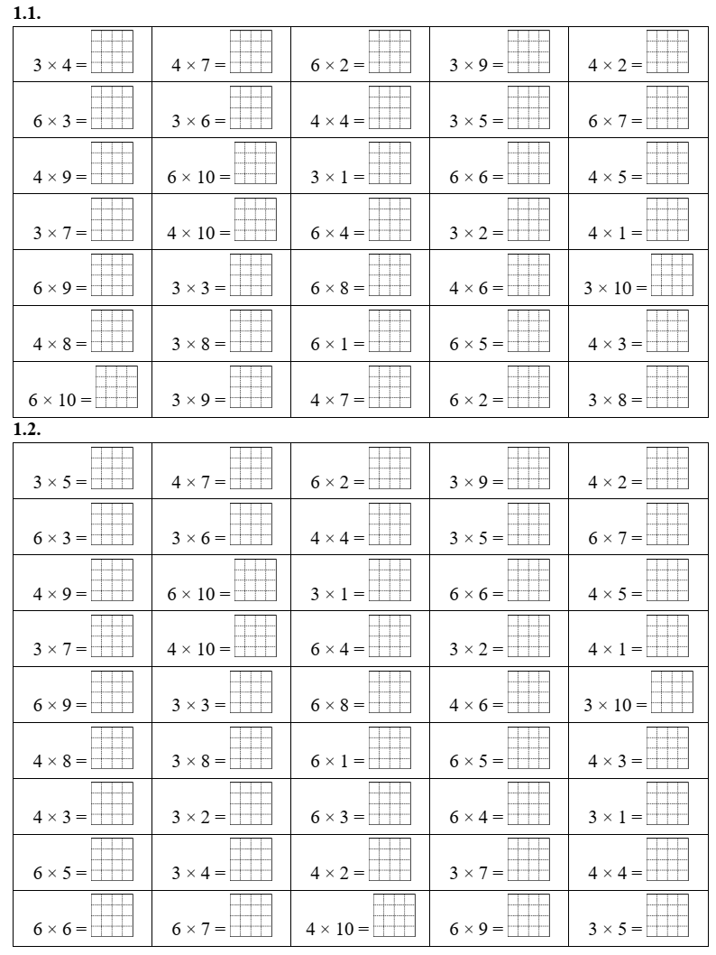 Bảng nhân 3, bảng nhân 4, bảng nhân 6 lớp 3 (có lời giải)
