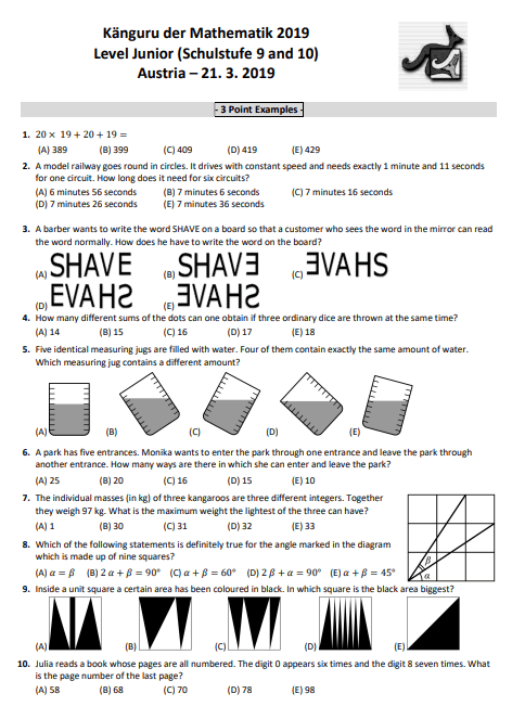 Bộ đề mẫu cấp độ 5 (lớp 9 - 10) cuộc thi Toán Quốc tế Kangaroo
