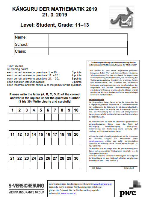 Bộ đề mẫu cấp độ 6 (lớp 11 - 12) cuộc thi Toán Quốc tế Kangaroo