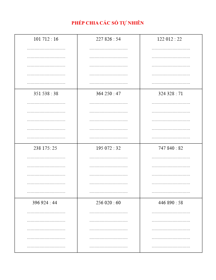 Phép chia các số tự nhiên lớp 4 (có lời giải)