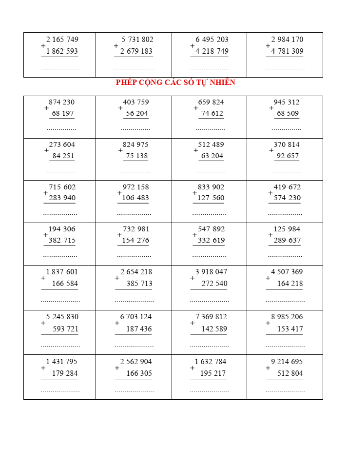 Phép cộng các số tự nhiên lớp 4 (có lời giải)