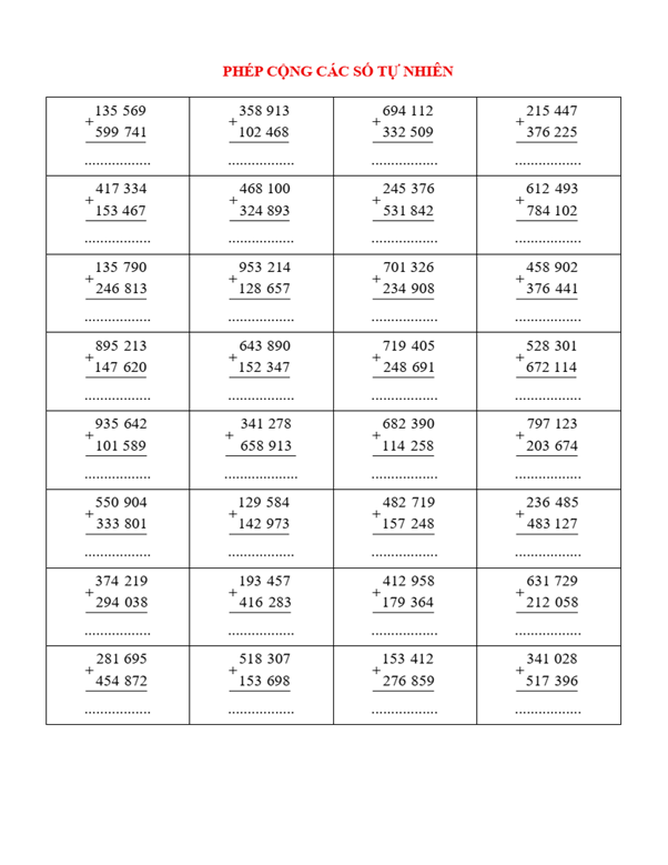 Phiếu rèn luyện kĩ năng tính toán lớp 4 (có lời giải)