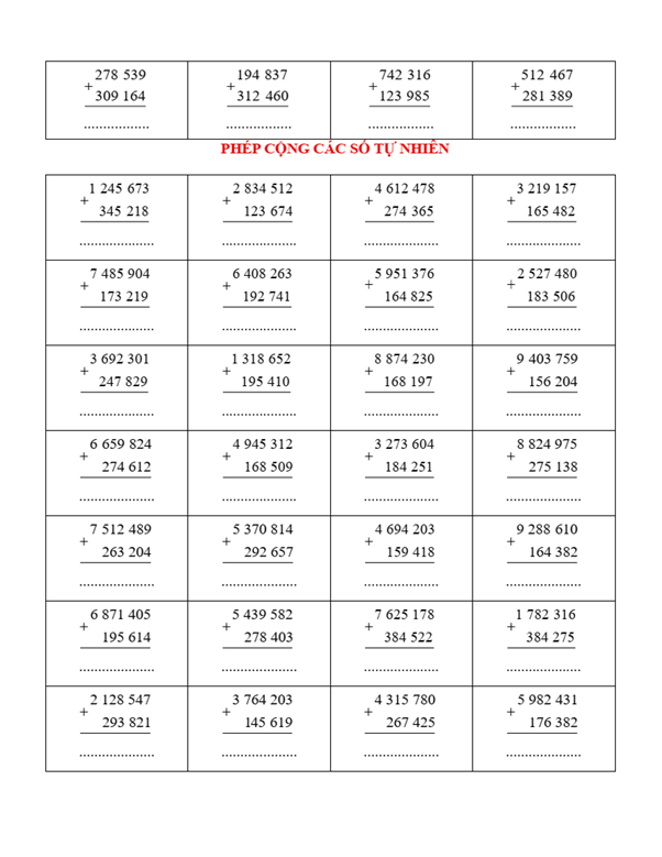 Phiếu rèn luyện kĩ năng tính toán lớp 4 (có lời giải)