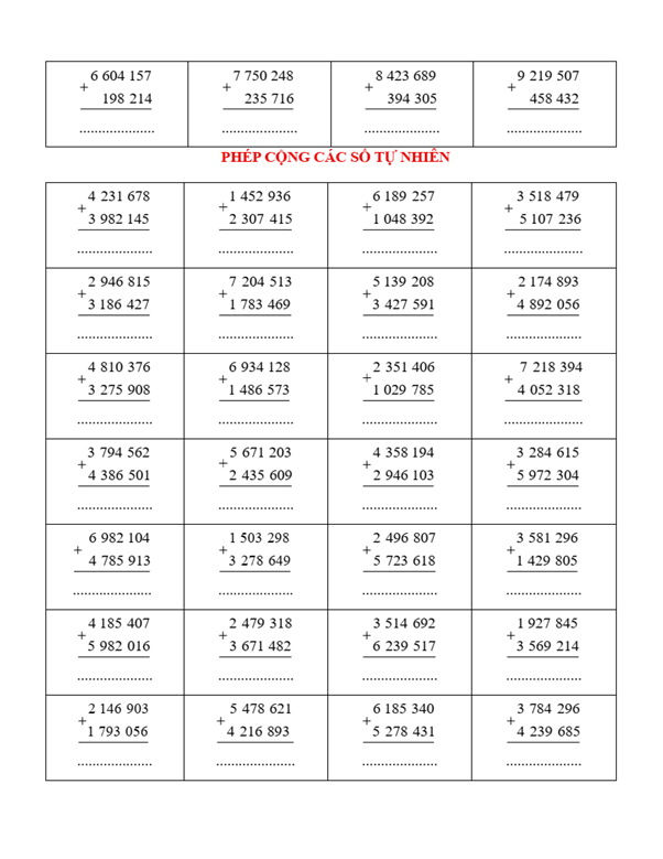Phiếu rèn luyện kĩ năng tính toán lớp 4 (có lời giải)