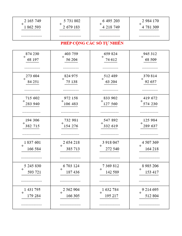 Phiếu rèn luyện kĩ năng tính toán lớp 4 (có lời giải)