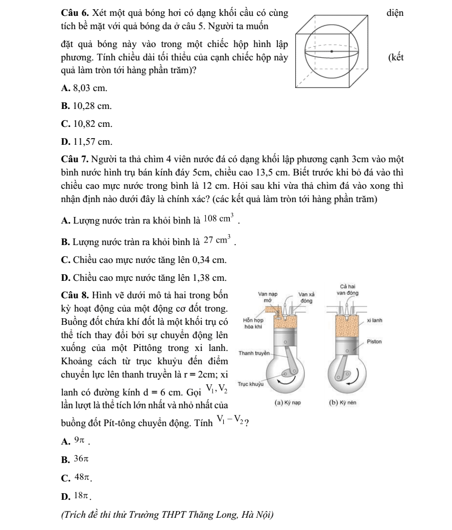 (Ôn thi Viên chức THPT) 40 Câu hỏi trắc nghiệm Chủ đề Khối đa diện - Khối tròn xoay (có đáp án)