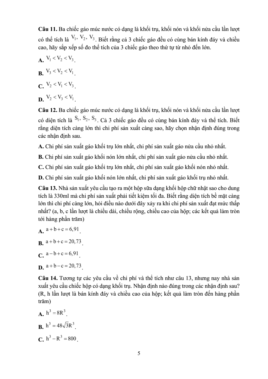(Ôn thi Viên chức THPT) 40 Câu hỏi trắc nghiệm Chủ đề Khối đa diện - Khối tròn xoay (có đáp án)