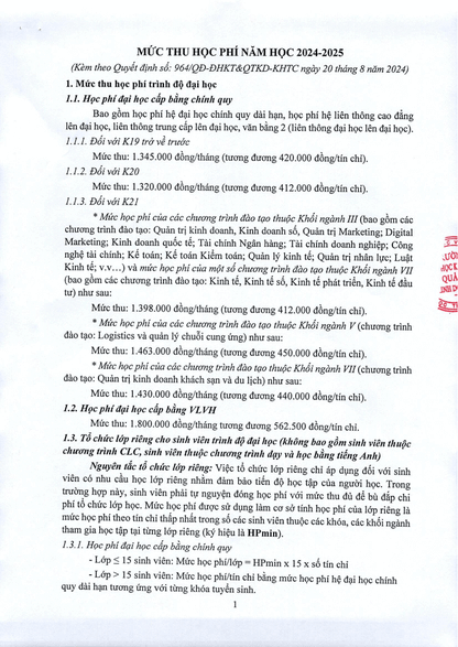 Học phí Trường Đại học Kinh tế và Quản trị Kinh doanh - Đại học Thái Nguyên (năm 2024)