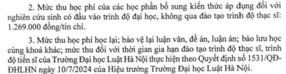 Học phí Trường Đại học Luật Hà Nội (năm 2024)