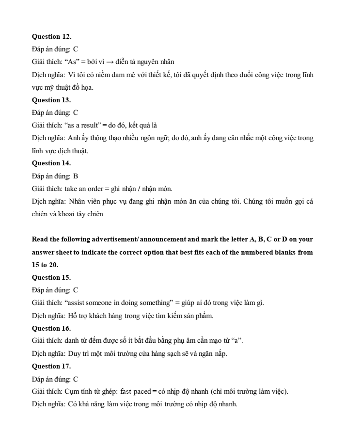 Đề kiểm tra Tiếng Anh 12 Smart World Unit 3 (có lời giải)