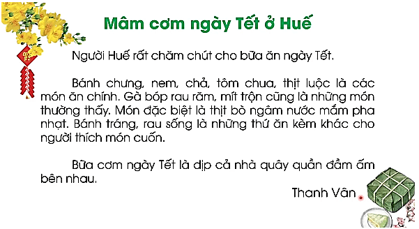 Trắc nghiệm Tiếng Việt lớp 1 Bài  (có đáp án): Mâm cơm ngày Tết ở Huế | Chân trời sáng tạo