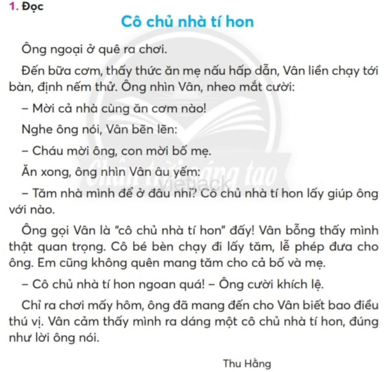 Tiếng Việt lớp 2 Bài 1: Cô chủ nhà tí hon trang 58, 59, 60 - Chân trời