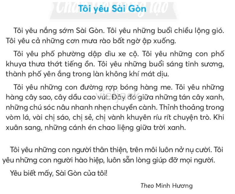 Tiếng Việt lớp 2 Bài 4: Tôi yêu Sài Gòn trang 109, 110, 111, 112, 113 - Chân trời