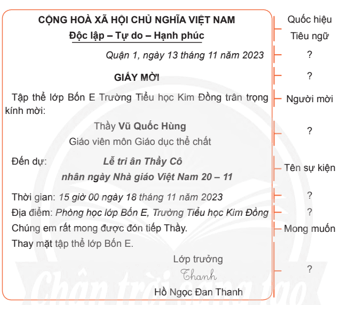 Viết giấy mời trang 95 lớp 4 | Chân trời sáng tạo Giải Tiếng Việt lớp 4