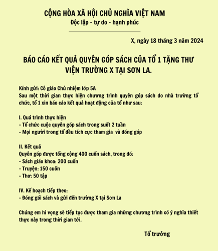 5+ Báo cáo kết quả quyên góp sách tặng thư viện một trường học ở vùng khó khăn