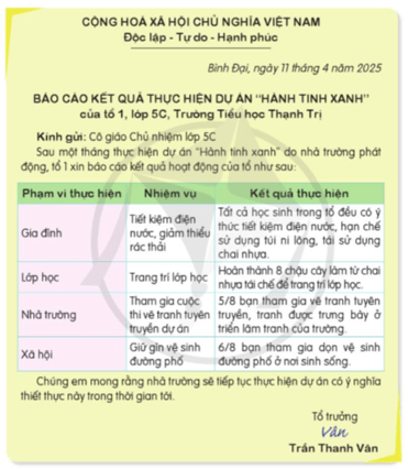 Viết báo cáo công việc trang 77, 78 lớp 5 | Cánh diều Giải Tiếng Việt lớp 5