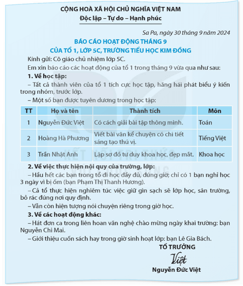 Tìm hiểu cách viết báo cáo công việc trang 33, 34 lớp 5 | Kết nối tri thức Giải Tiếng Việt lớp 5